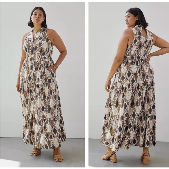 Anthropologie 18W Snake Print Tiered Button Front Maxi Dress 2X - Picture 11 of 13